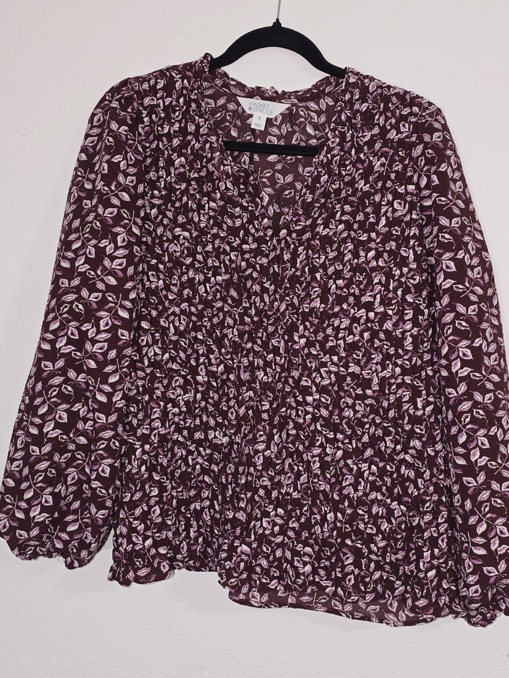 Market & Spruce Plum and Pink Floral Smocked Long-Sleeve Blouse